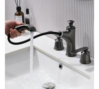 BiaoTeng Bathroom Sink Tap with Pull Out Hose Hot and Cold Brass 3 Hole Taps for Bathroom Basin 2 Handle Grey