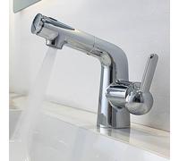 BiaoTeng Bathroom Sink Tap with Pullout Faucet 3 Mode Hot and Cold Brass Modern Bathroom Sink Taps Chrome