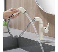 BiaoTeng Bathroom Sink Tap with Pullout Faucet 360 Rotating Hot and Cold Brass Pull Out Basin Mixer Tap Single Hole Milky White