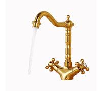 BiaoTeng Bathroom Sink Taps Retro,Cross Handle,Sink Taps for Kitchen Brass,Retro Kitchen Tap,Kitchen Sink Mixer Tap Dual Lever,Gold A
