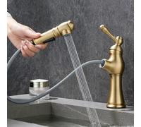 BiaoTeng Bathroom Sink Taps with Pull Out Spray 2 Function Hot and Cold Vintage Style Bathroom Sink Taps 1 Hole Brass