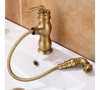 BiaoTeng Bathroom Sink Taps with Pull Out Spray Hot and Cold Bathroom Sink Mixer Tap Vintage 1 Hole Brass
