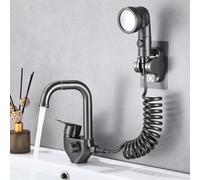 BiaoTeng Bathroom Sink Taps with Shower Head 3 Modes with 360° Rotatable Hot and Cold Brass Bathroom Basin Mixer Tap 1 Hole Grey