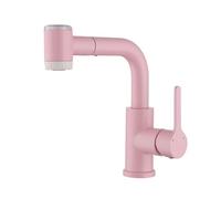 BiaoTeng Bathroom Tap with Pull Out Hose 360 Swivel 3 Mode Hot and Cold Stainless Steel Bathroom Sink Mixer Taps 1 Hole Pink