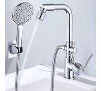 BiaoTeng Bathroom Taps with Shower Mixer and Basin Tap Set 3 Functions with 360° Rotatable Hot and Cold Brass Bathroom Basin Mixer Tap 1 Hole Chrome