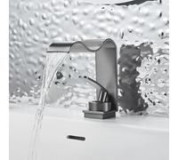 BiaoTeng Bathroom Waterfall Mixer Taps for Sink Hot and Cold Brass Single Handle Mixer Tap Bathroom Grey