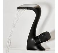 BiaoTeng Black Mixer Tap Bathroom Sink Waterfall Hot and Cold Taps for Bathroom Basin Brass
