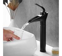 BiaoTeng Black Waterfall Taps for Bathroom Sink, Hot and Cold Brass Tall Waterfall Taps for Bathroom Sink