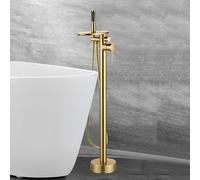 BiaoTeng Brushed Gold Freestanding Bath Tap with Handheld Shower with 360 Rotatable Hot and Cold Waterfall Bath Mixer Taps with Shower Brass Single Handle