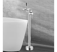BiaoTeng Chrome Waterfall Bath Tap with 360 Rotatable Hot and Cold Freestanding Bath Taps Floor Mounted Brass Single Handle