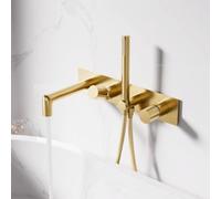 BiaoTeng Classic Bath Shower Mixer Taps Wall Mounted, 2 Function Hot and Cold Brass Concealed Bath Mixer Tap for Bathroom Brushed Gold