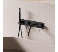 BiaoTeng Concealed Bath Mixer Tap Wall Mounted Black, 2 Function Hot and Cold Brass Wall Mounted Bath Taps for Modern
