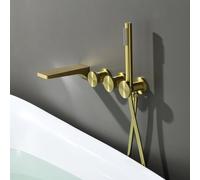 BiaoTeng Concealed Bath Mixer Tap Wall Mounted with Shower, 2 Function Hot and Cold Brass for Modern Bath Tap with Shower Brushed Gold
