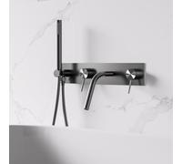 BiaoTeng Concealed Bath Taps with Shower Attachment Modern, 2 Function Hot and Cold Wall Mounted Bath Tap Brass for Bathroom Grey