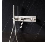BiaoTeng Concealed Bath Taps with Shower Attachment Modern, 2 Function Hot and Cold Wall Mounted Bath Tap Brass for Bathroom Brushed Nickel