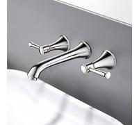 BiaoTeng Concealed Bathroom Sink Tap Wall Mount Basin Mixer Tap Hot and Cold, Brass 3 Hole Bathroom Sink Taps Wall Mounted for Bathroom Chrome