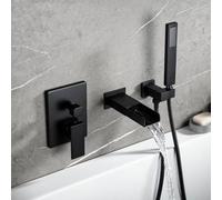 BiaoTeng Concealed Modern Bath Shower Mixer Tap Waterfall, 2 Function Hot and Cold Brass Waterfall Bath Tap with Shower Attachment Black