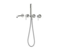 BiaoTeng Concealed Modern Bath Tap with Shower, 2 Function Hot and Cold Brass for Wall Mounted Bath Mixer Tap Set Silver