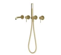 BiaoTeng Concealed Modern Bath Tap with Shower, 2 Function Hot and Cold Brass for Wall Mounted Bath Mixer Tap Set Brushed Gold