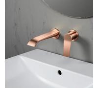 BiaoTeng Concealed Waterfall Taps for Bathroom Sink Hot and Cold Brass Single Handle Wall Mounted Mixer Tap Bathroom Sink Brushed Rose Gold