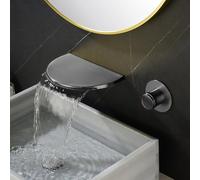 BiaoTeng Concealed Waterfall Taps for Bathroom Sink Hot and Cold Brass Wall Mounted Bathroom Basin Taps Single Handle Grey