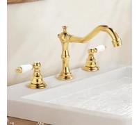 BiaoTeng Dual Cross Handle Bathroom Sink Taps 3 Hole, Hot and Cold Brass Modern Bathroom Basin Mixer Tap Gold