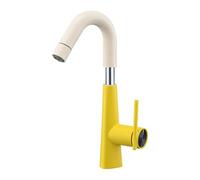 BiaoTeng Dual Function Bathroom Sink Tap with Pullout Faucet 360 Swivel, Hot and Cold Modern Mixer Tap Bathroom Sink Brass for Washbasins Yellow + Milk White