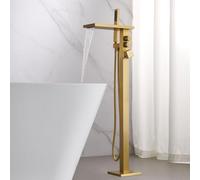 BiaoTeng Floor Standing Bath Taps with Handheld Shower with 360 Rotatable Hot and Cold Waterfall Bath Shower Mixer Tap Brass Single Handle