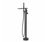 BiaoTeng Floor Standing Waterfall Bath Taps Hot and Cold Brass Bath Mixer Tap with Shower Attachment Waterfall Black
