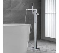 BiaoTeng Floor Standing Waterfall Bath Taps Hot and Cold Brass Freestanding Bath Taps with Shower Attachment Chrome