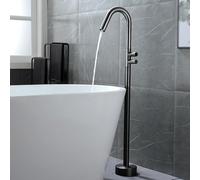BiaoTeng Floorstanding Bath Tap Double Handle with 360 Rotatable Hot and Cold Brass Freestanding Bath Mixer Tap Grey