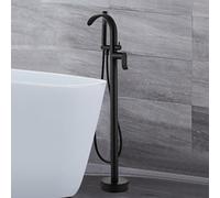 BiaoTeng Freestanding Bath Mixer Tap Black with 360 Rotatable Hot and Cold Brass Waterfall Bath Tap with Handheld Shower Single Handle