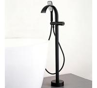 BiaoTeng Freestanding Bath Mixer Tap Black with 360 Rotatable Hot and Cold Waterfall Bath Taps Freestanding Brass Single Handle