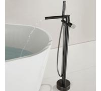 BiaoTeng Freestanding Bath Shower Mixer and Sink Tap with 360 Rotatable Hot and Cold Waterfall Bath Taps Freestanding Brass Single Handle Grey