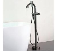 BiaoTeng Freestanding Bath Shower Mixer and Sink Tap with 360 Rotatable Hot and Cold Waterfall Floorstanding Bath Tap Brass Single Handle Grey