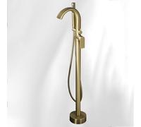 BiaoTeng Freestanding Bath Shower Mixer Tap with 360° Rotatable Hot and Cold Single Handle Floor Standing Waterfall Bath Taps Brushed Gold