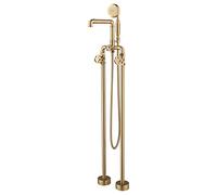 BiaoTeng Freestanding Bath Tap Brushed Gold Double Handle 360° Rotating Hot and Cold Brass Freestanding Bath Taps Floor Mounted