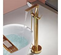 BiaoTeng Freestanding Bath Tap Gold 3 Modes with 360 Rotatable Hot and Cold Waterfall Bath Taps Freestanding Brass Single Handle