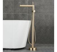BiaoTeng Freestanding Bath Tap with Shower with 360° Rotatable Hot and Cold Brass Floor Standing Waterfall Bath Taps Brushed Gold