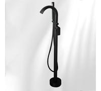 BiaoTeng Freestanding Bath Taps Floor Mounted Black with 360 Rotatable Hot and Cold Black Waterfall Bath Taps with Shower Brass Single Handle