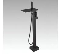 BiaoTeng Freestanding Bath Taps Floor Mounted Black with 360 Rotatable Hot and Cold Waterfall Bath Mixer Taps with Shower Brass Single Handle