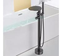 BiaoTeng Freestanding Bath Taps Floor Mounted Hot and Cold Waterfall Freestanding Bath Tap Brass Single Handle Grey