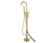 BiaoTeng Freestanding Taps for Bath Floor Mounted Brushed Gold, 360° Rotation Wall Connection hot and Cold Water Brass Floor Standing Bath Mixer Tap, Brushed Gold