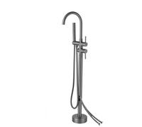 BiaoTeng Freestanding Taps for Bath Floor Mounted Grey, 360° Rotation Wall Connection hot and Cold Water Brass Floor Standing Bath Mixer Tap, Grey