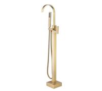 BiaoTeng Freestanding Waterfall Bath Taps Brushed Gold Single Handle Brass Hot or Cold Floor Mounted Bathtub Faucet Freestanding Bathtub Faucet, Brushed Gold