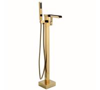 BiaoTeng Freestanding Waterfall Bath Taps Gold Single Handle 360 Degree Rotation Brass with Hand Shower Floor Standing Bath Mixer Tap, Gold