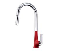 BiaoTeng Kitchen Mixer Tap with Pull Out Spray 2 Modes 360 Swivel Hot and Cold Brass Kitchen Taps Mixer 1 Hole Pull Down Sprayer Chrome + Red