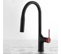BiaoTeng Kitchen Mixer Tap with Pull Out Spray 2 Modes 360 Swivel Hot and Cold Brass Pull Down Spray Kitchen Taps One Hole Black+red