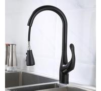 BiaoTeng Kitchen Mixer Tap with Pull Out Spray Black 2 Mode Hot and Cold Kitchen Sink Taps Single Handle Brass Black