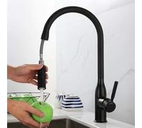 BiaoTeng Kitchen Mixer Tap with Pull Out Spray Black 2 Mode Hot and Cold Sink Taps for Kitchen Bathroom Brass Single Hole Black
